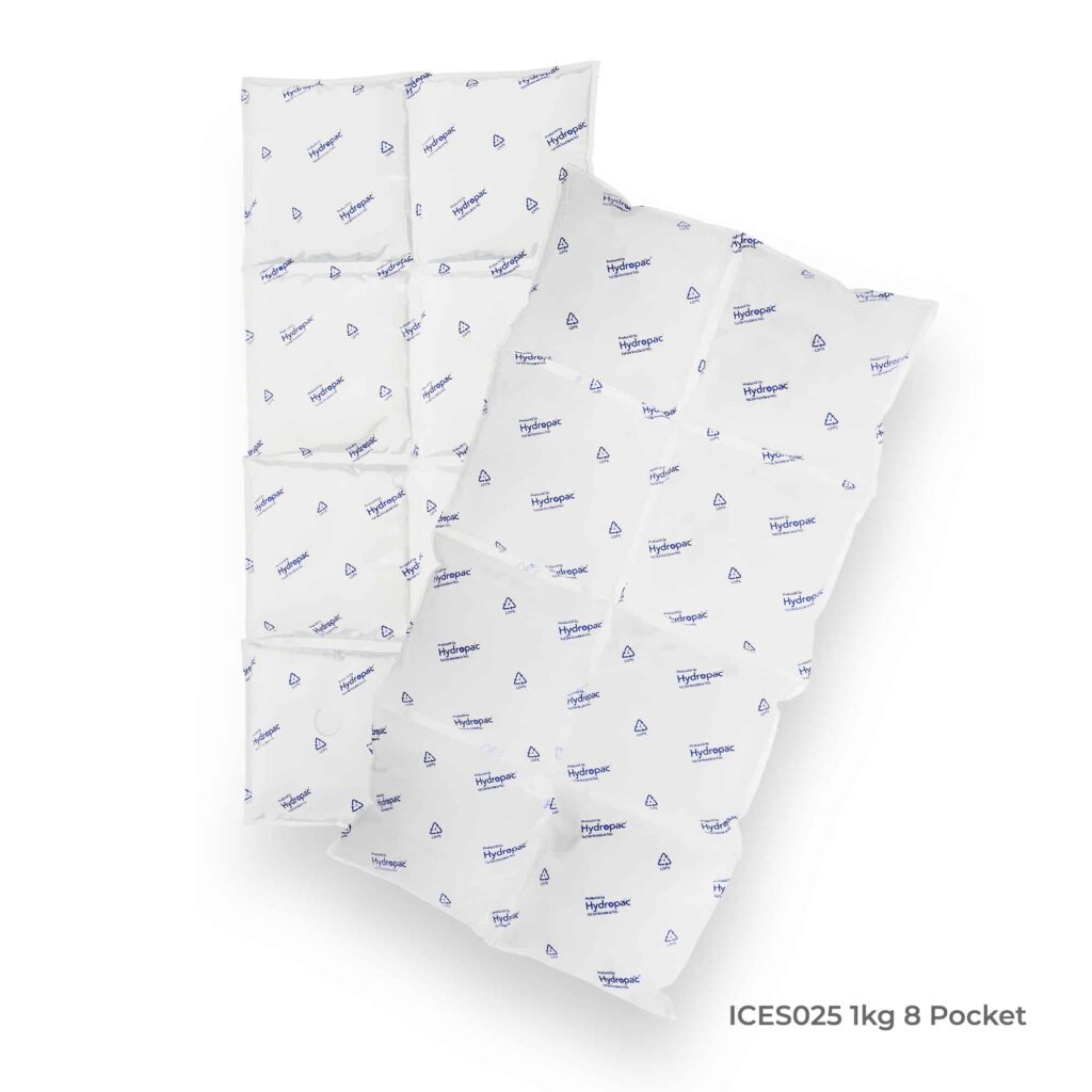 Water Ice Pack with 8 pockets, designed for effective cooling, featuring a 1kg capacity and a square shape, isolated on a white background.