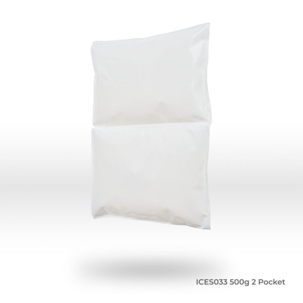 Gel ice pack featuring two pockets and a 500g capacity, designed for effective cooling, isolated on a white background.